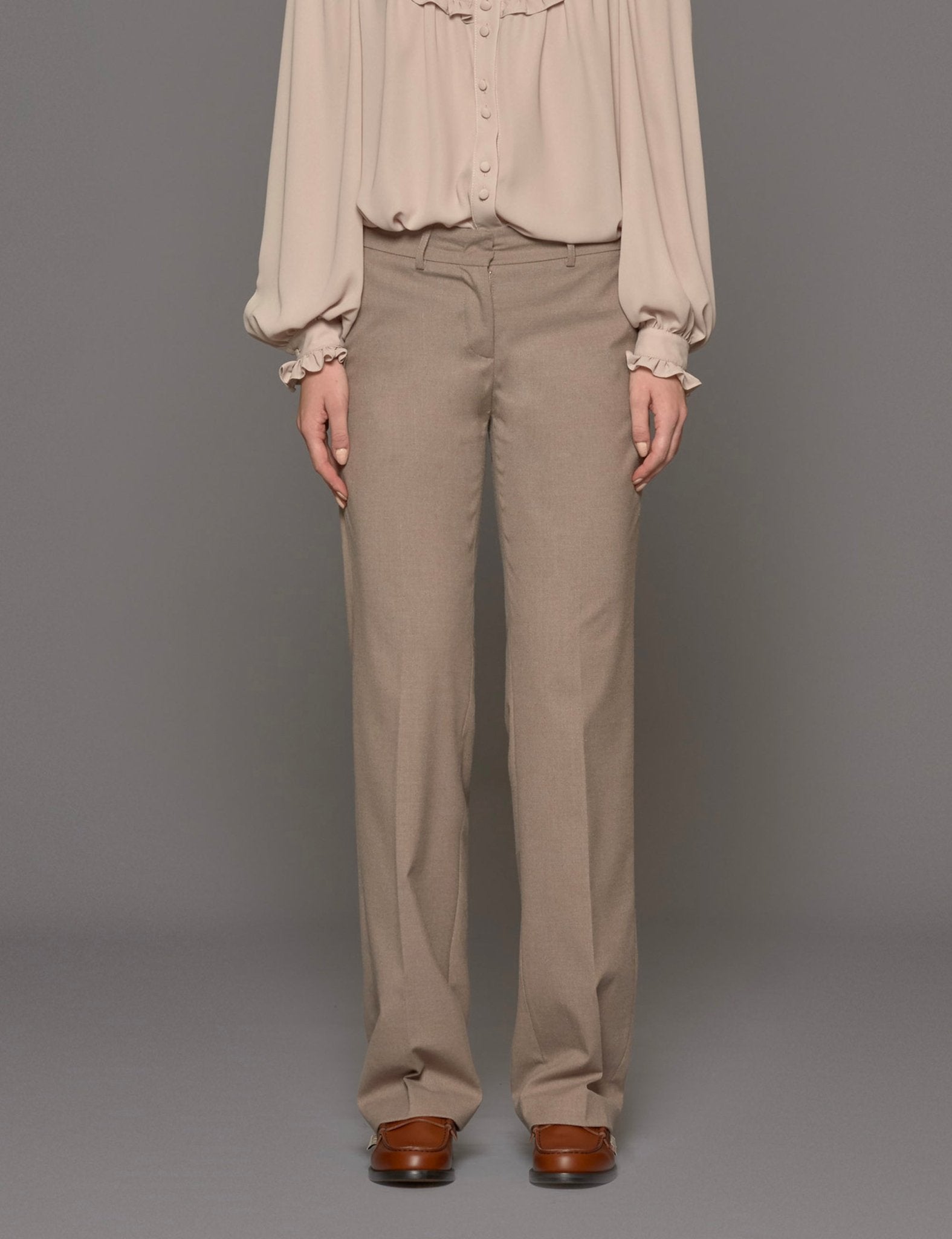 pantalone dritto flanella taupe - blufrida - pantalone