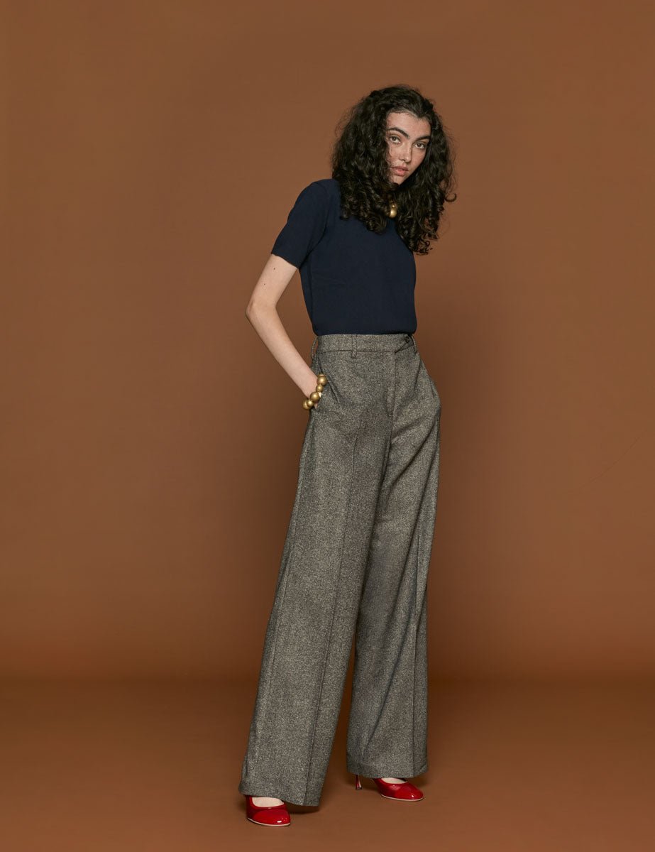 pantalone dritto nero bianco - Frida SRL
