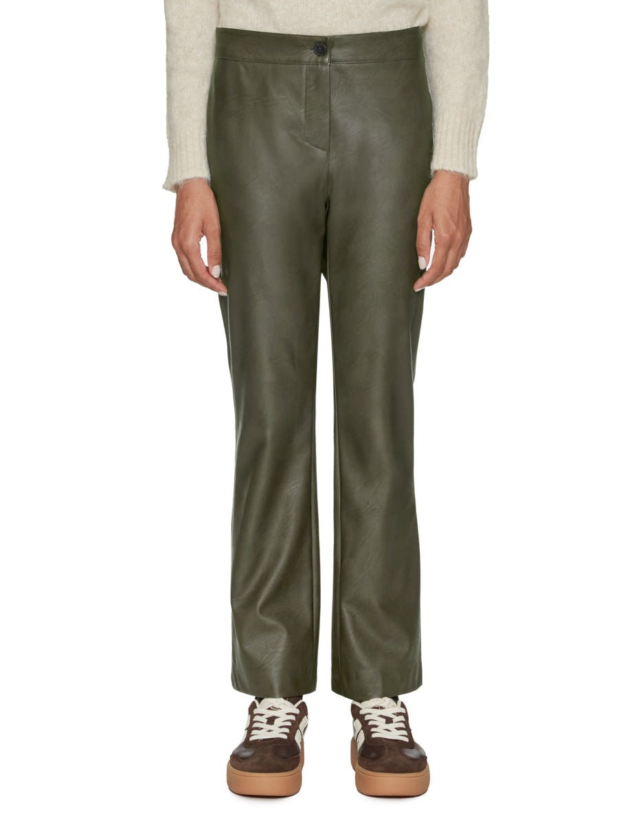 pantalone ecopelle trombetta verde militare - blufrida - pantalone