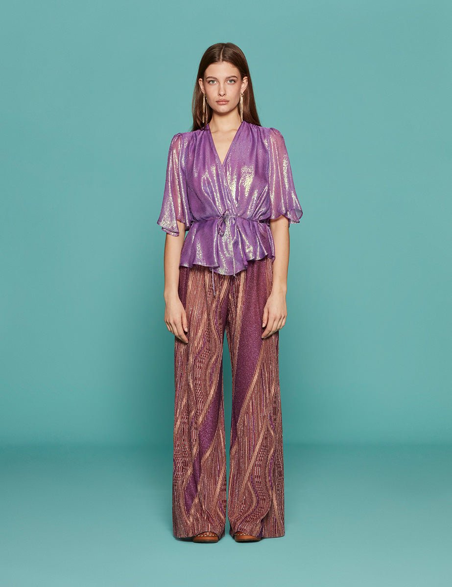 pantalone flared lurex jacquard jersey cocktail - forte forte - pantalone