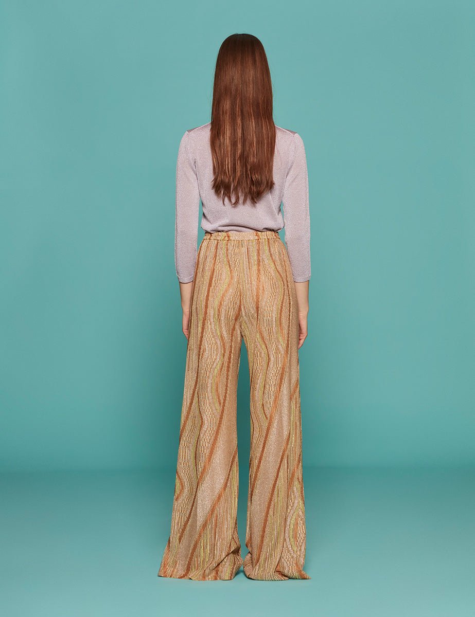 pantalone flared lurex jacquard jersey daffodil - forte forte - pantalone