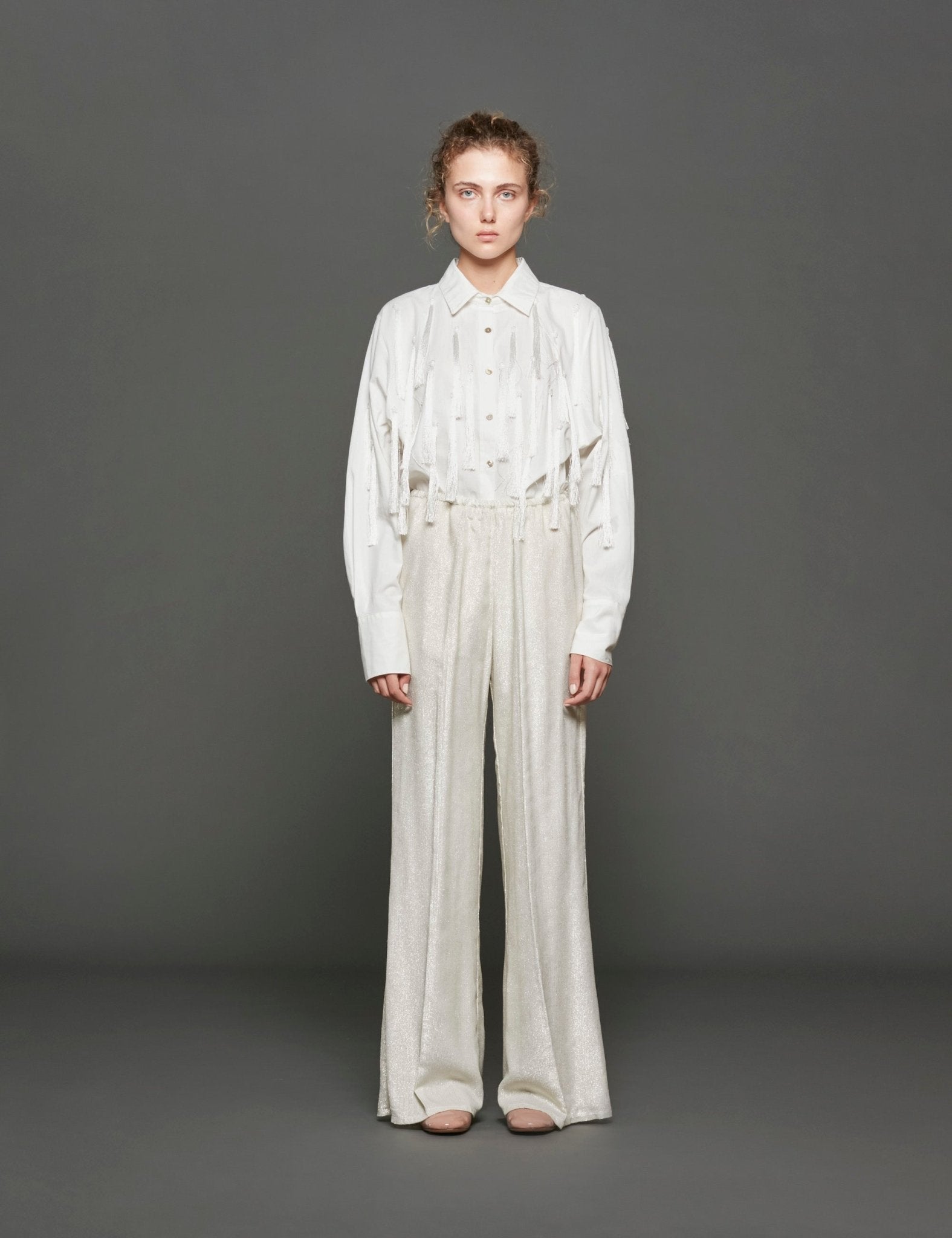pantalone fluido laminato platino - Frida SRL