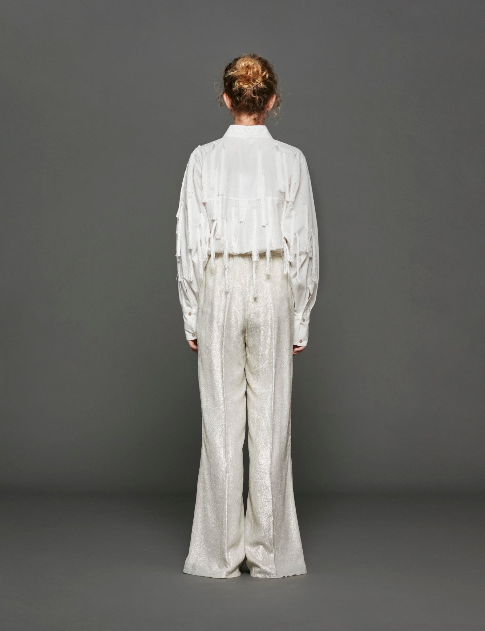 pantalone fluido laminato platino - Frida SRL