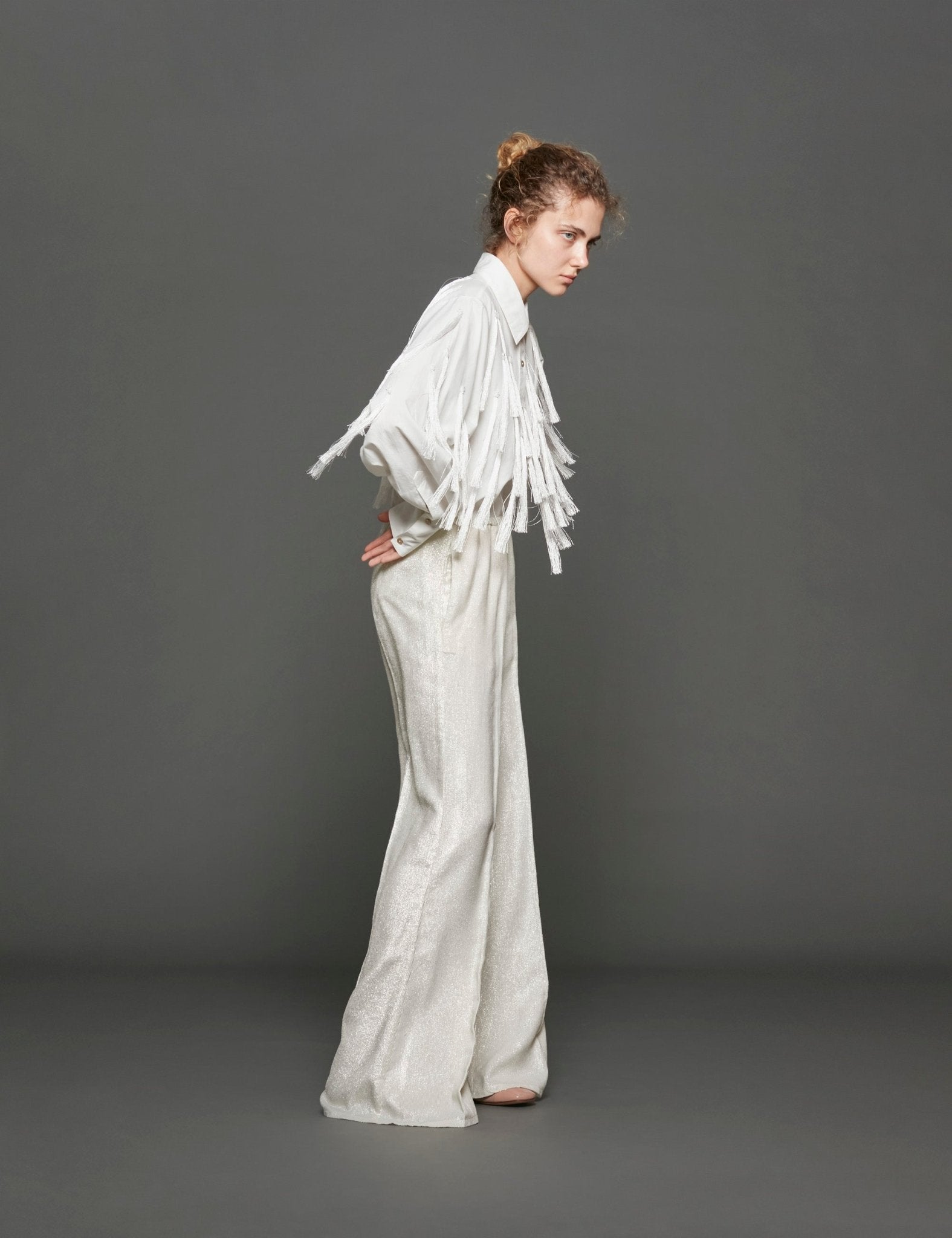 pantalone fluido laminato platino - Frida SRL
