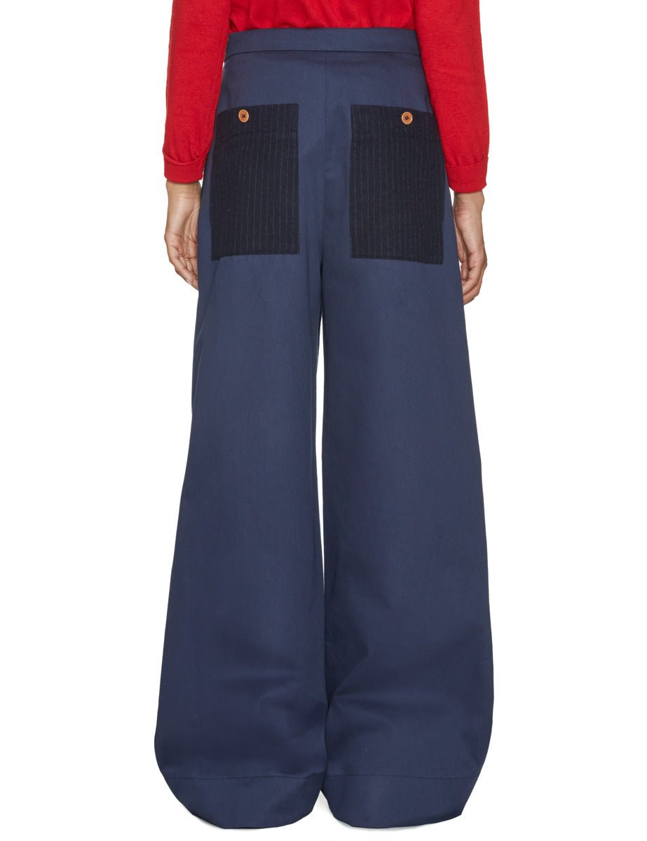 pantalone jean lana cotone gessato blu - jejia - pantalone
