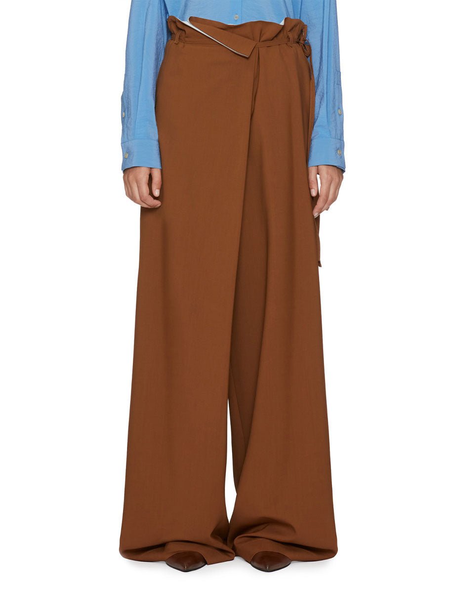 pantalone maxi piega lana cognac - alysi - pantalone