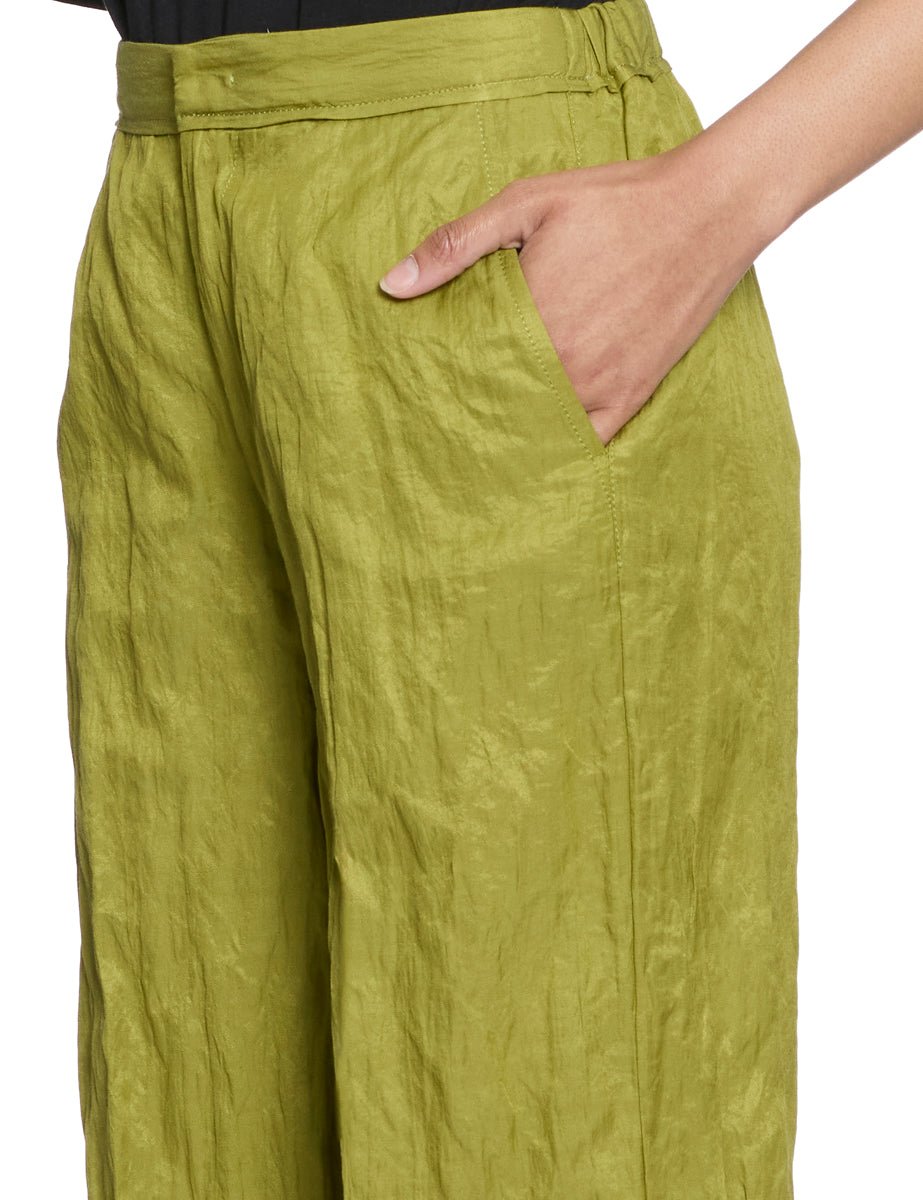 pantalone palazzo cotone crinkle aloe - forte forte - pantalone