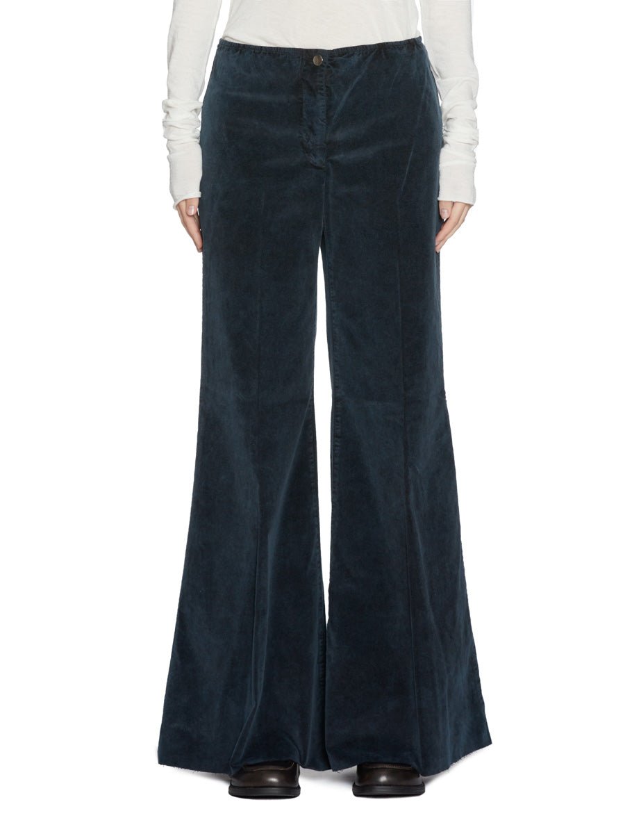 pantalone palazzo elastico velluto blu - blufrida - pantalone