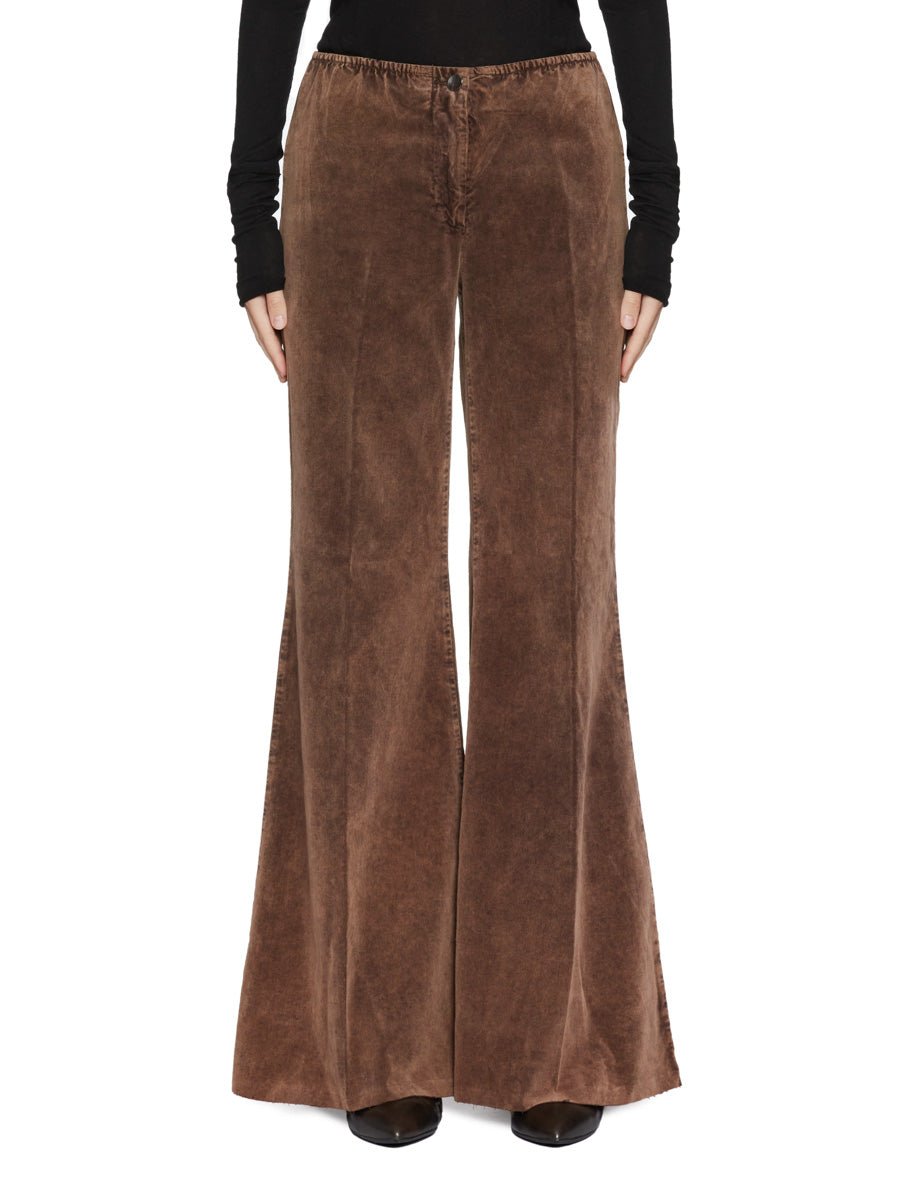 pantalone palazzo elastico velluto cacao - blufrida - pantalone