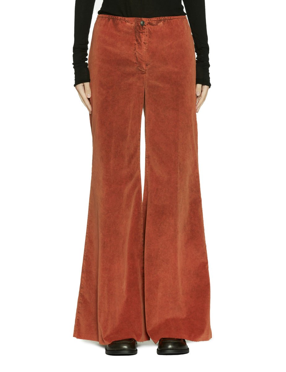 pantalone palazzo elastico velluto mattone - blufrida - pantalone