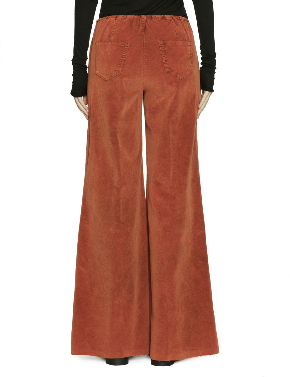 pantalone palazzo elastico velluto mattone - blufrida - pantalone