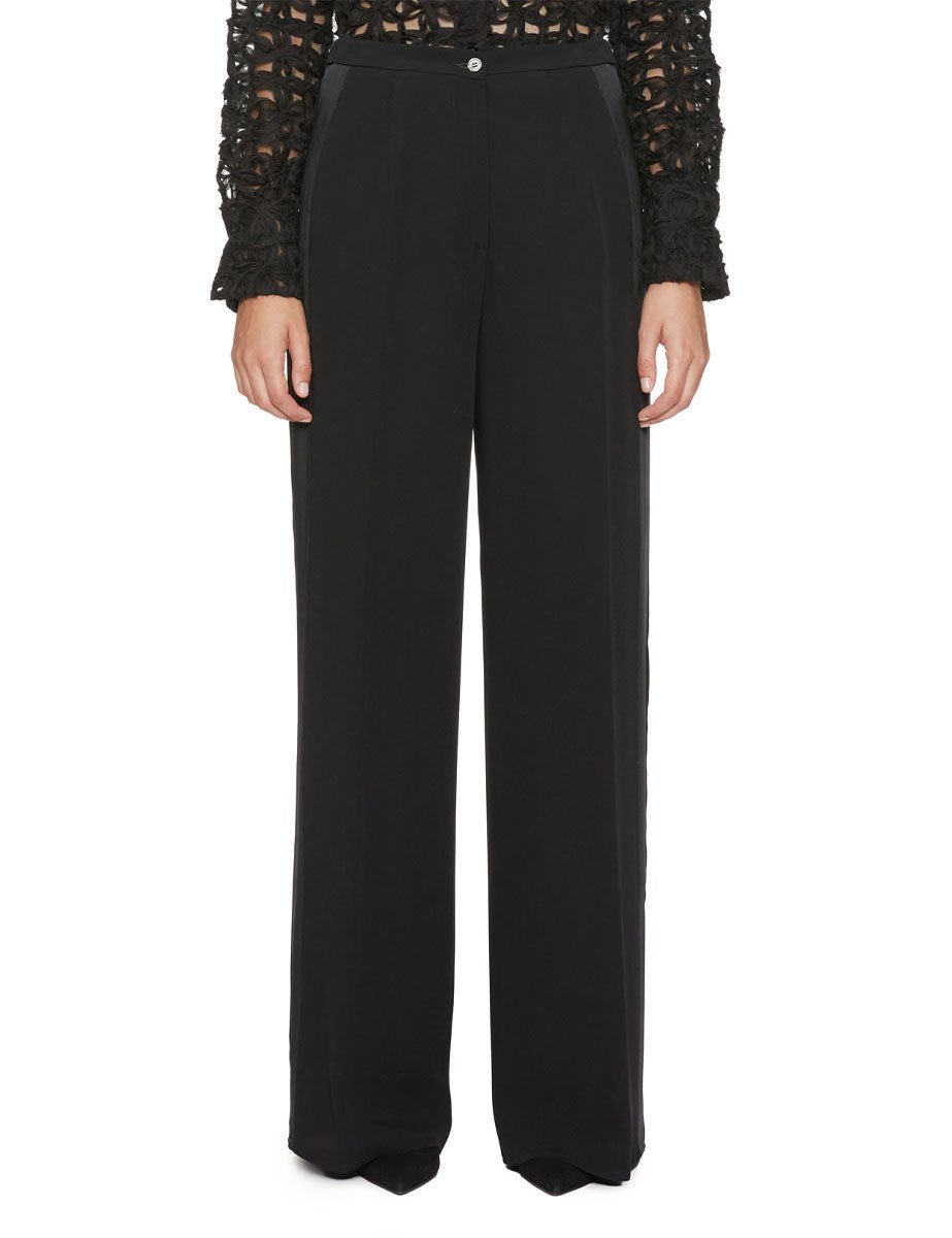 pantalone palazzo inserto raso nero - beatrice b - pantalone