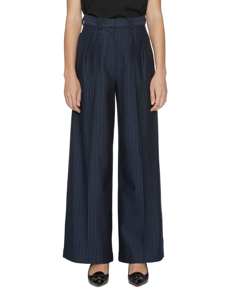 pantalone palazzo pinces gessato blu notte - Frida SRL