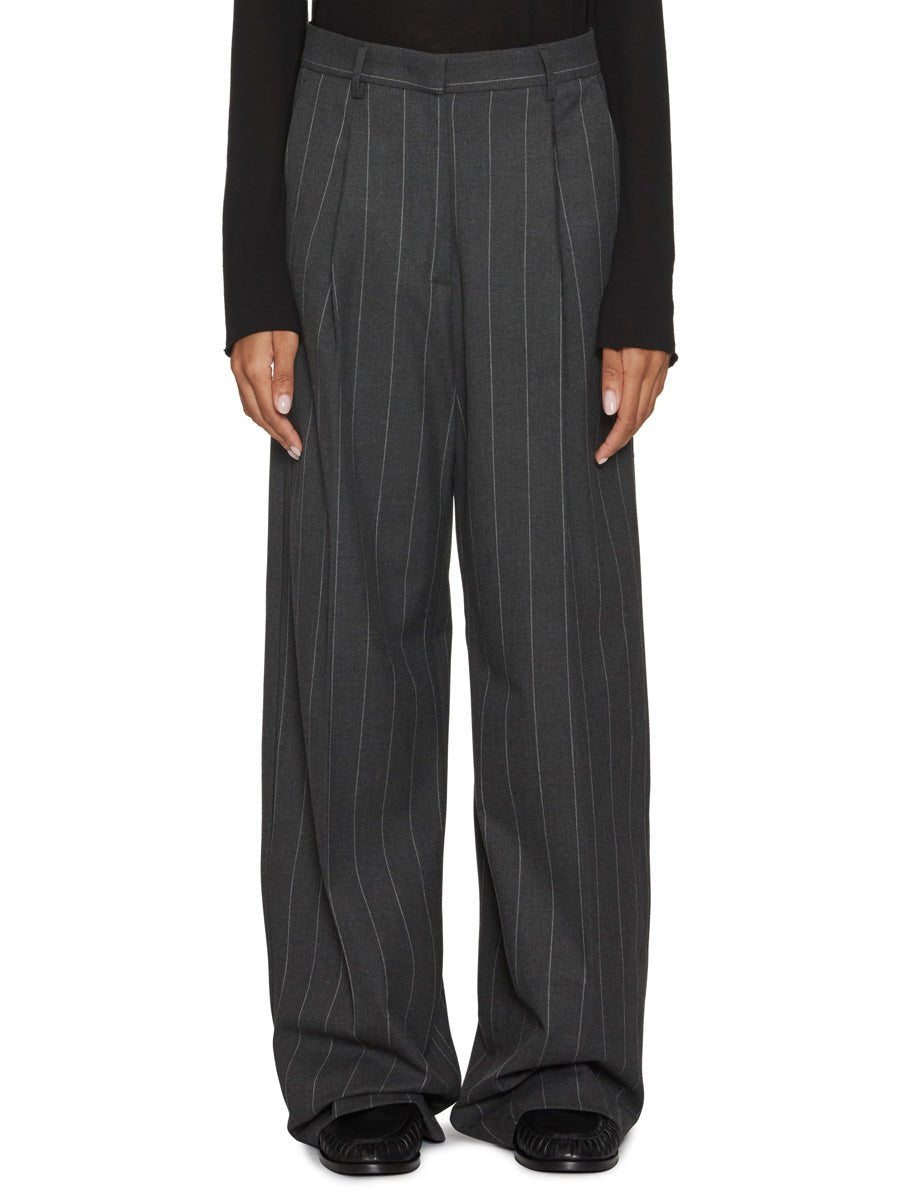 pantalone pinces gessato grigio - jacqueur - pantalone