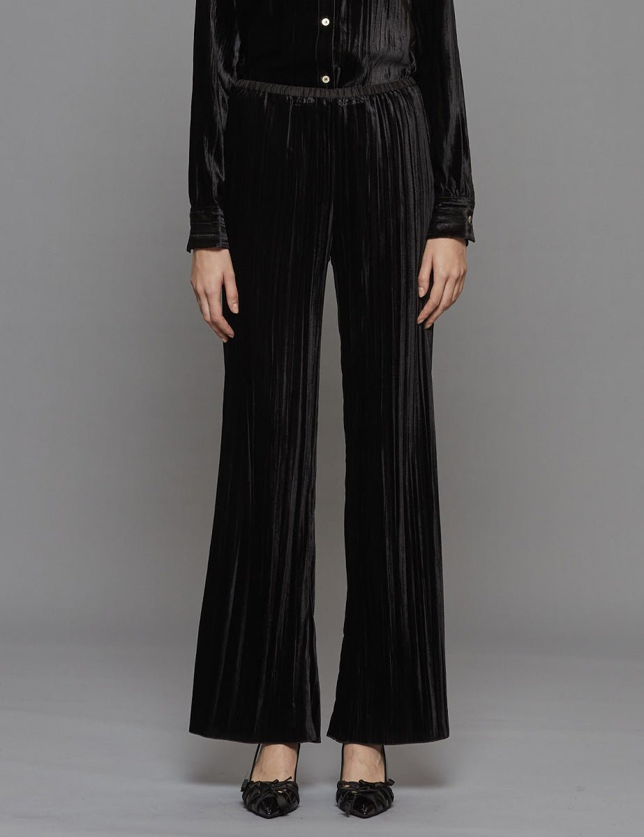 pantalone plisse velvet nero - Frida SRL
