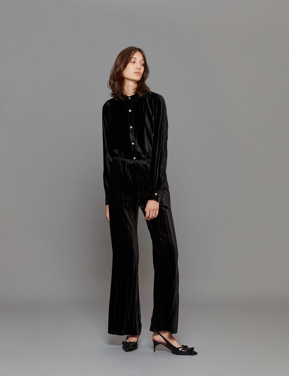 pantalone plisse velvet nero - Frida SRL
