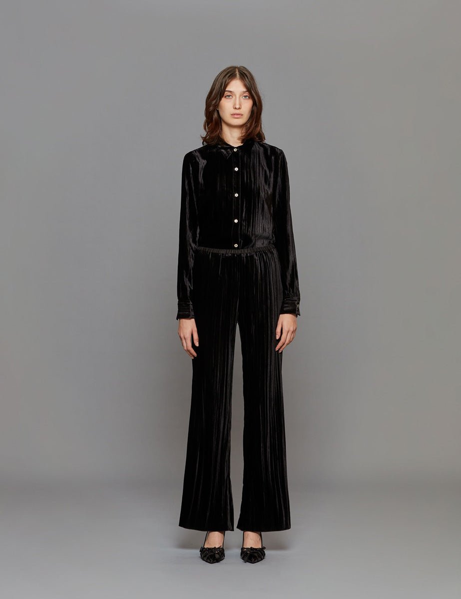 pantalone plisse velvet nero - Frida SRL
