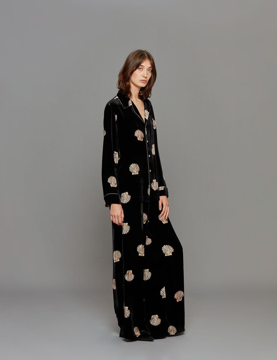 pantalone print velvet nero - forte forte - pantalone
