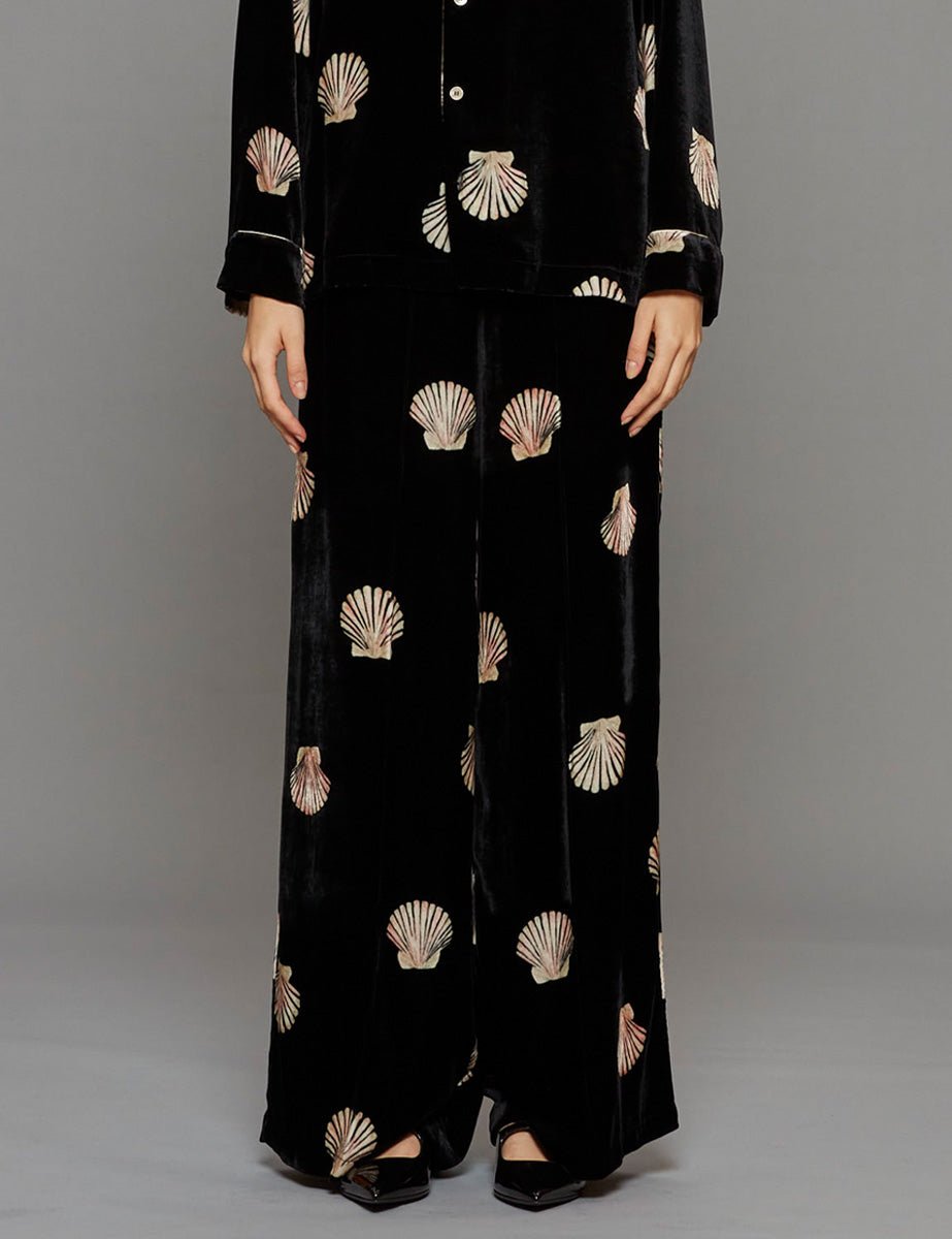 pantalone print velvet nero - forte forte - pantalone