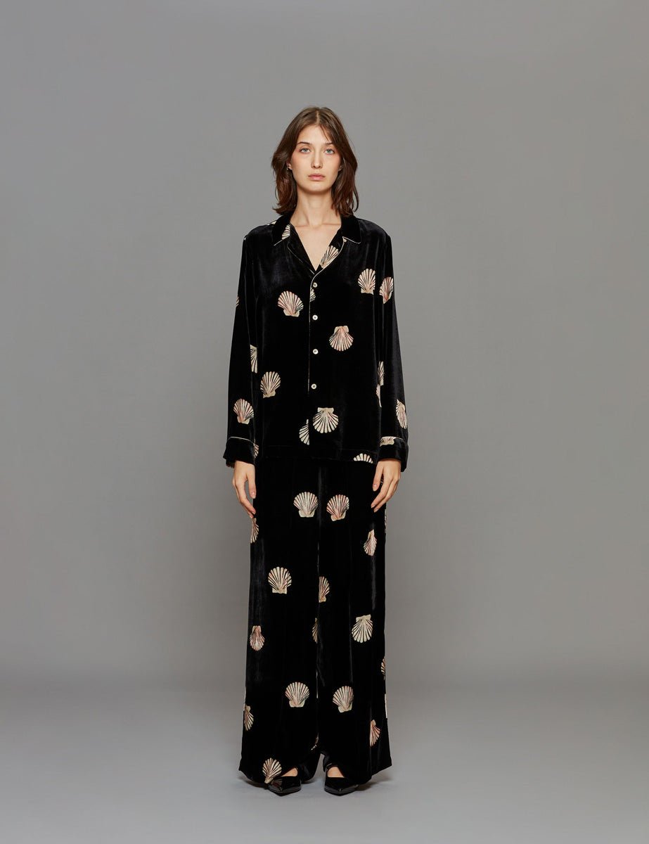 pantalone print velvet nero - forte forte - pantalone