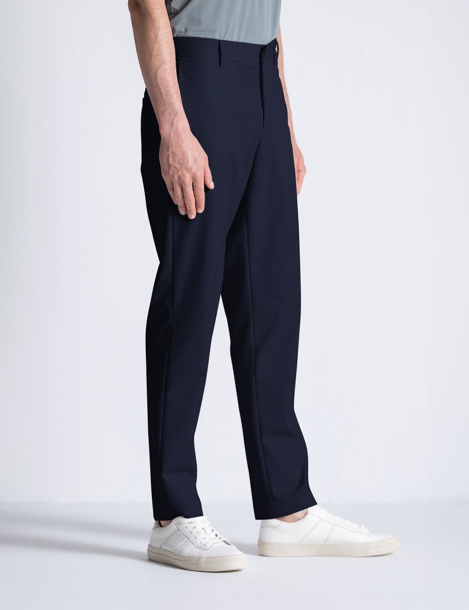 pantalone regular tessuto tecnico blu - duno - pantalone elegante