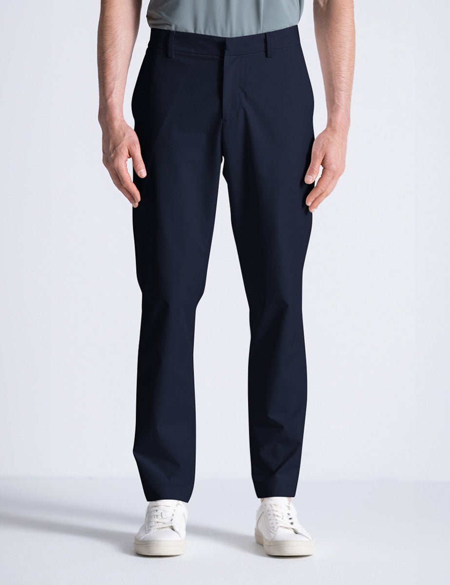 pantalone regular tessuto tecnico blu - duno - pantalone elegante