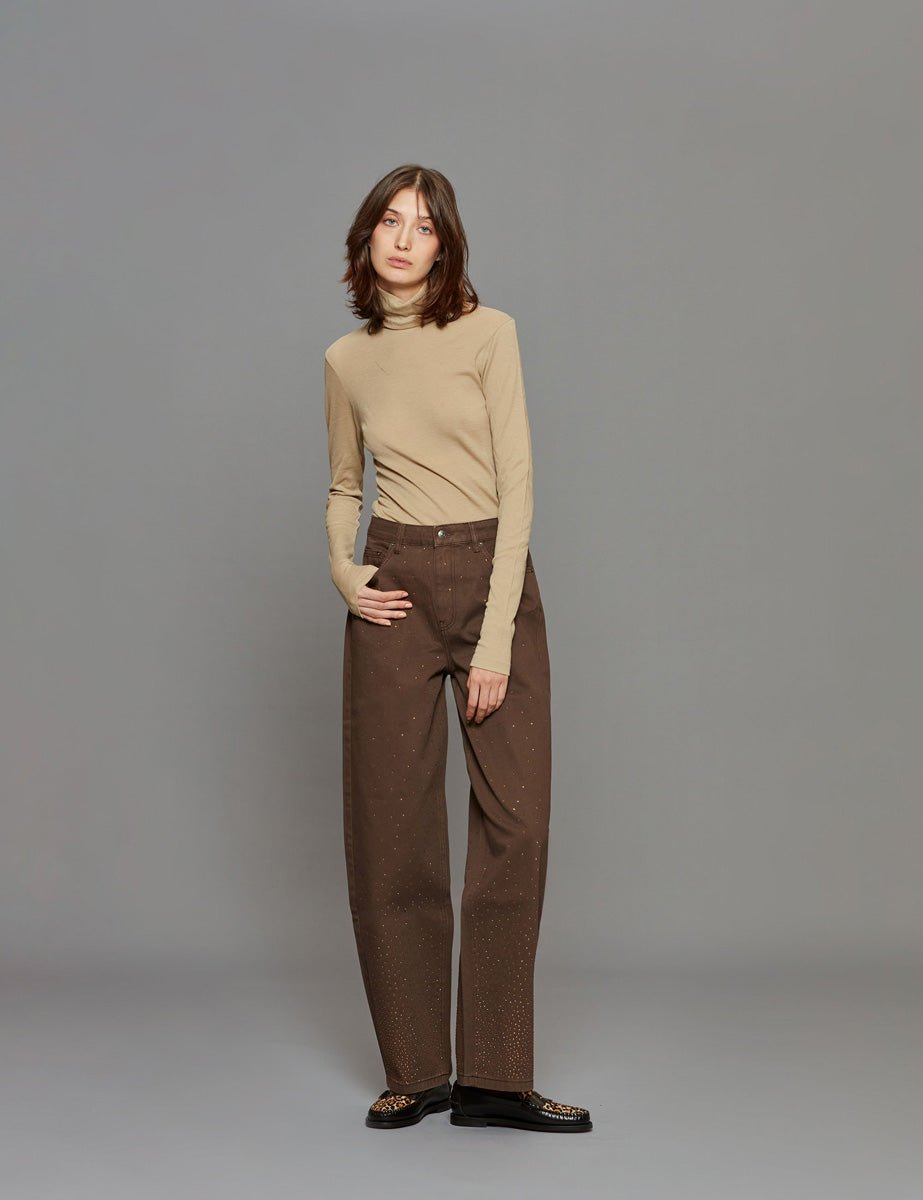 pantalone rhinestone cioccolato - Frida SRL