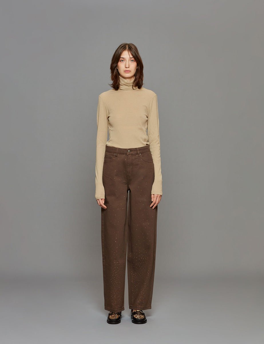 pantalone rhinestone cioccolato - Frida SRL
