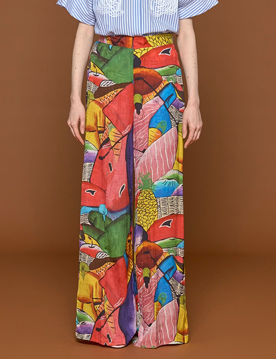 pantalone seta fantasia rosa viola - stella jean - pantalone