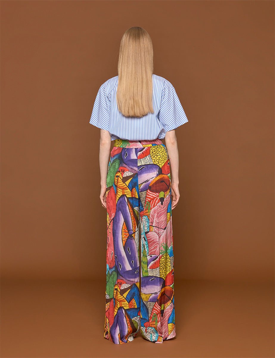 pantalone seta fantasia rosa viola - stella jean - pantalone