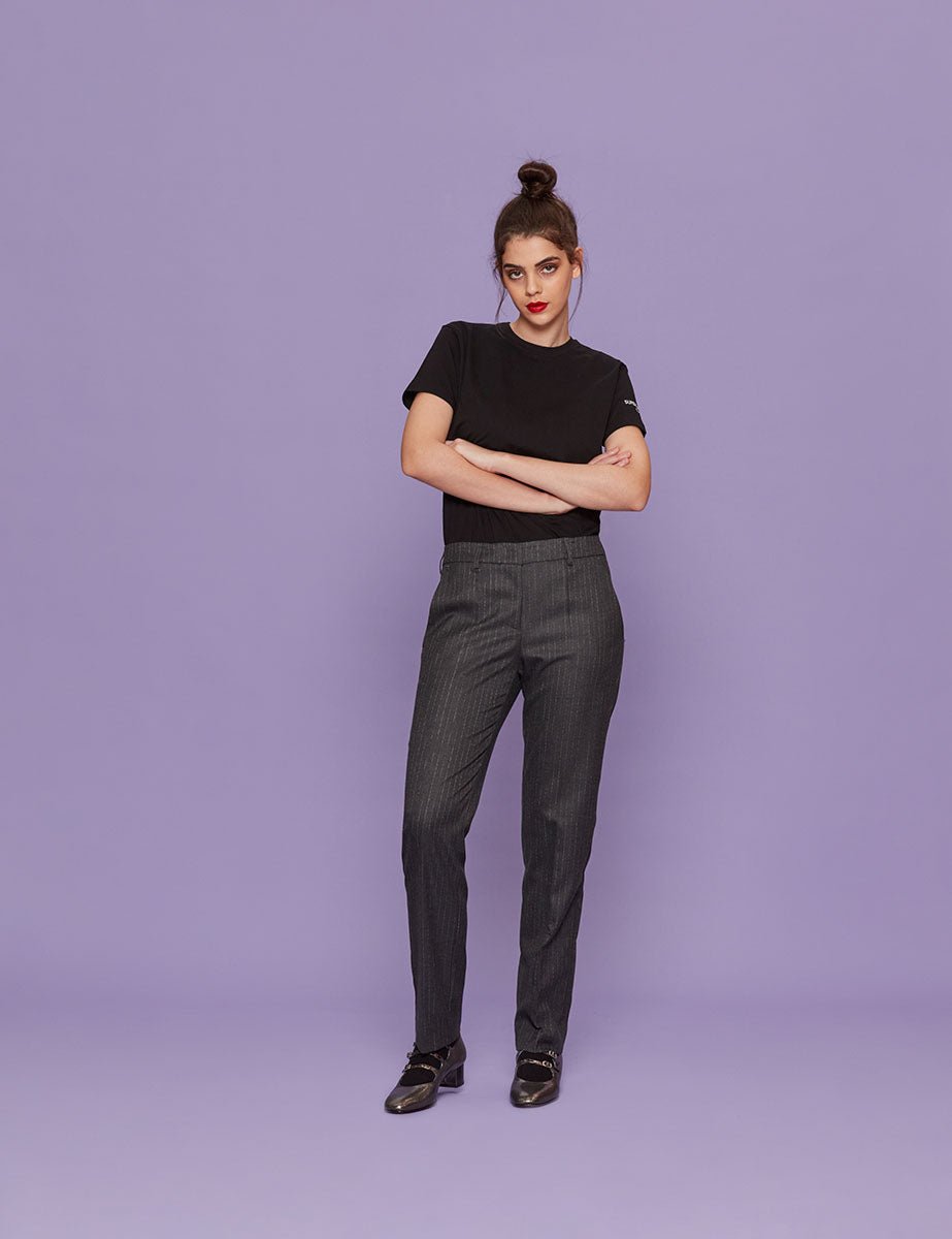 pantalone sigaretta gessato antracite - blufrida - pantalone