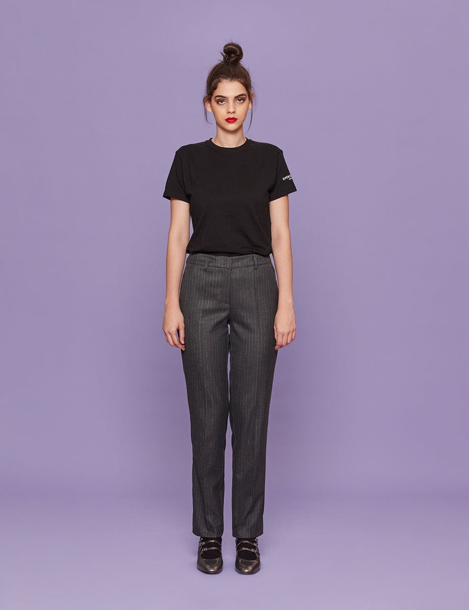 pantalone sigaretta gessato antracite - blufrida - pantalone