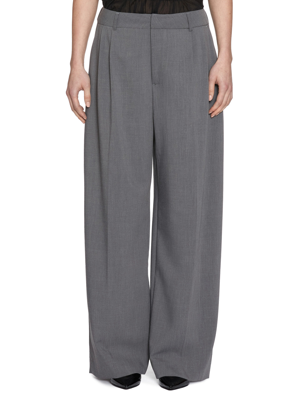 pantalone slouchy pinces grigio melange - thestroy - pantalone