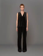pantalone spacco velluto lurex nero - Frida SRL