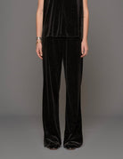 pantalone spacco velluto lurex nero - Frida SRL