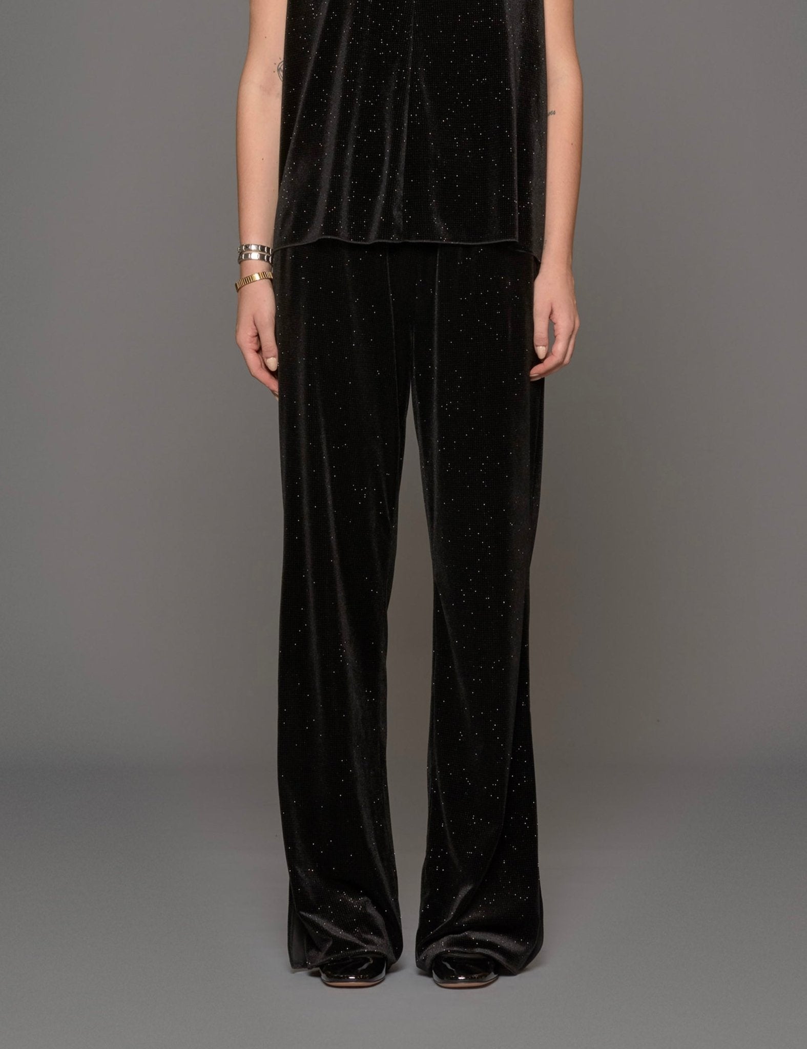 pantalone spacco velluto lurex nero - Frida SRL