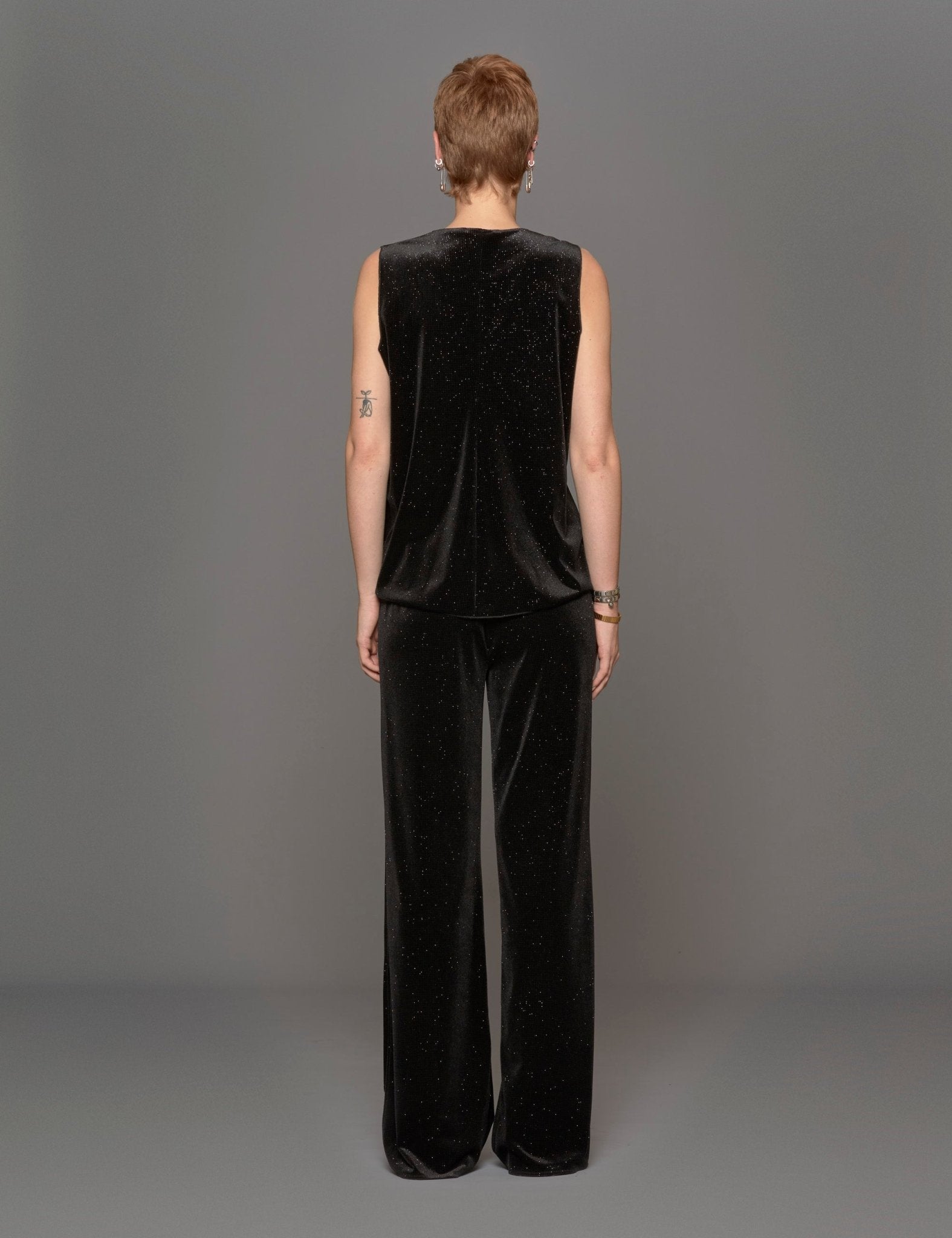 pantalone spacco velluto lurex nero - Frida SRL