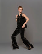 pantalone spacco velluto lurex nero - Frida SRL