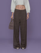 pantalone tartan pied de poule marrone - Frida SRL