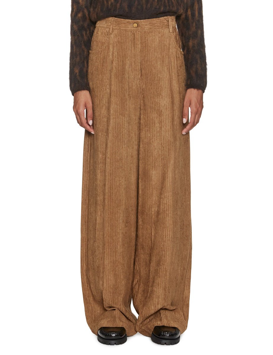 pantalone velluto di viscosa cinque tasche kaki - alysi - pantalone
