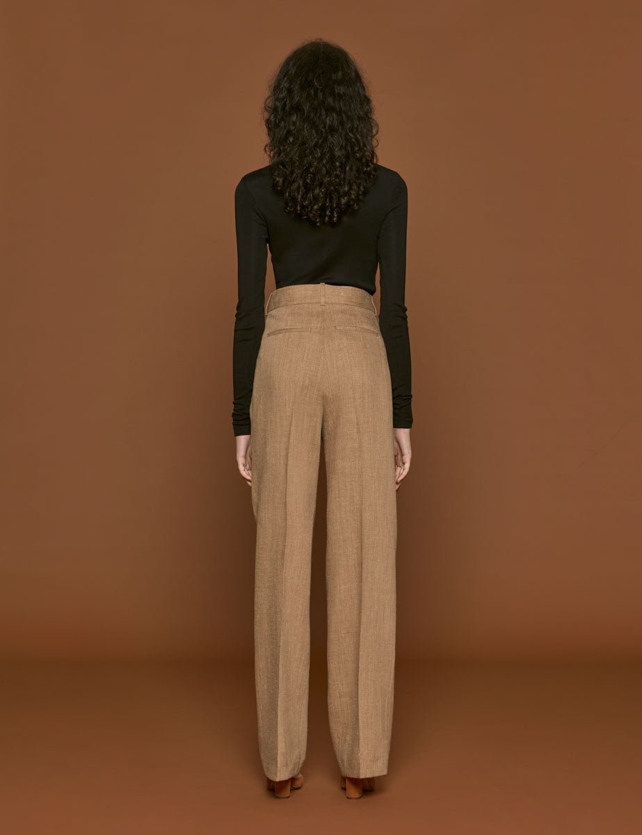 pantalone wide leg camel melange - rohe - pantalone