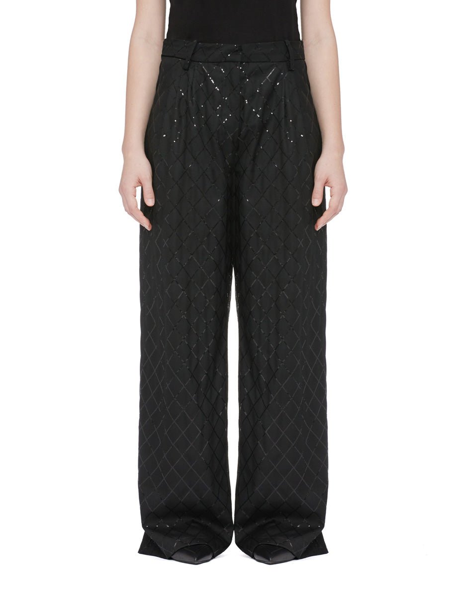 pantalone wide leg paillettes nero - rotate - pantalone
