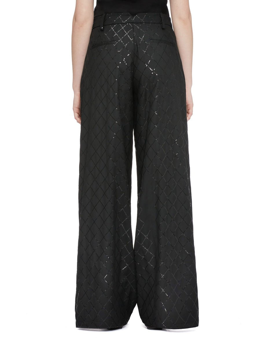 pantalone wide leg paillettes nero - rotate - pantalone