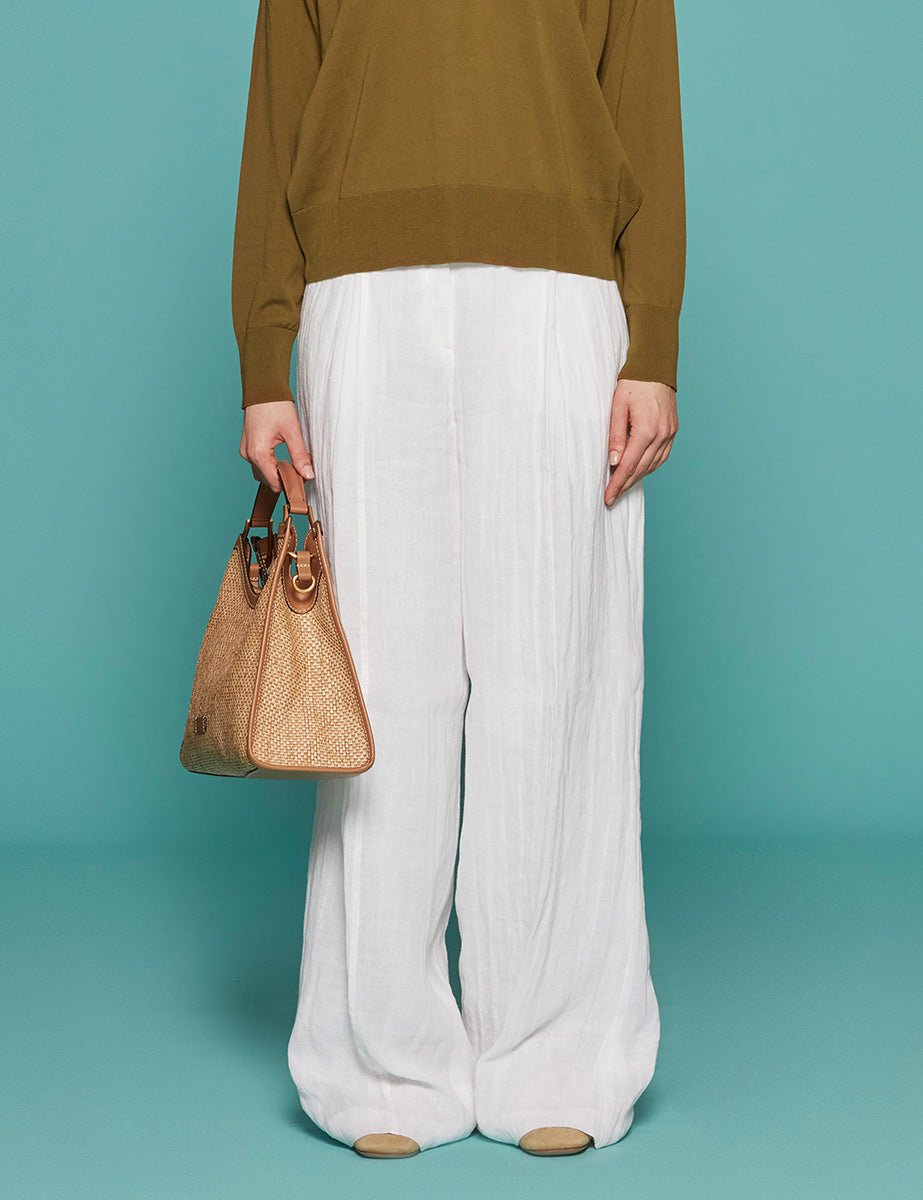 pantapalazzo gamba larga garza lino bianco - n21 alessandro dell'acqua - pantalone