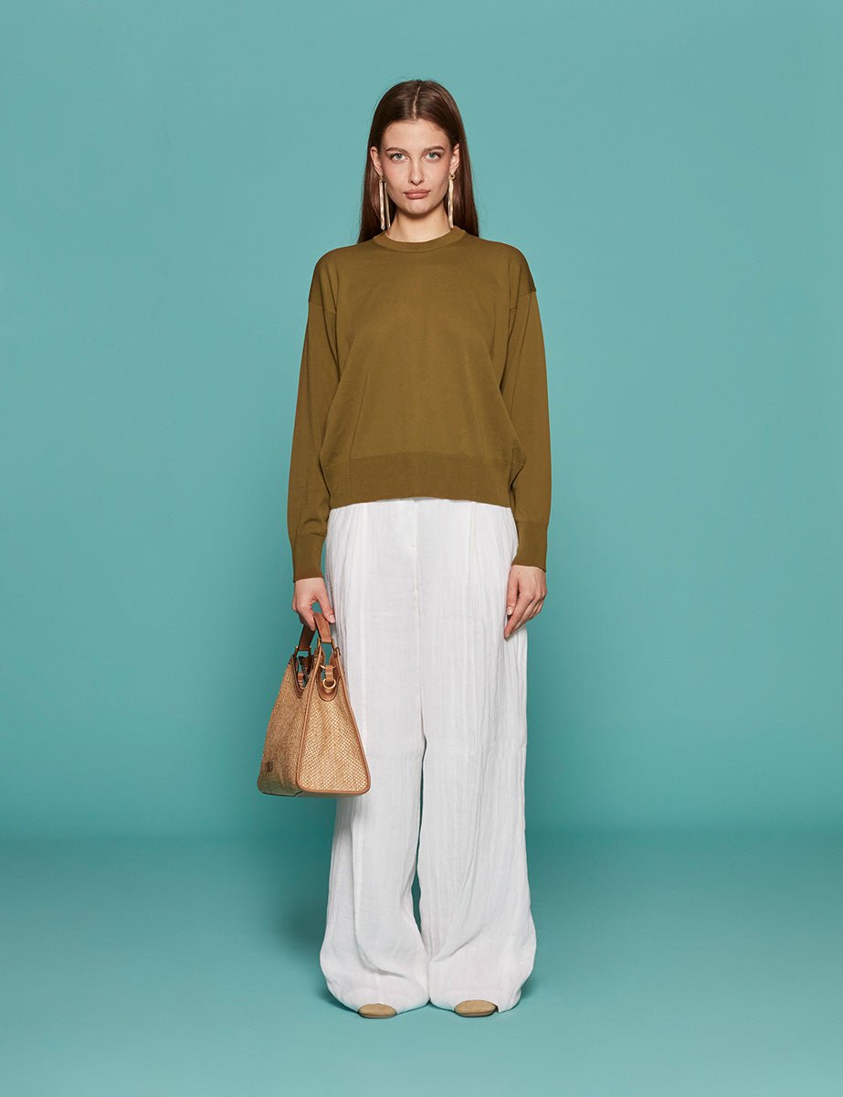 pantapalazzo gamba larga garza lino bianco - n21 alessandro dell'acqua - pantalone