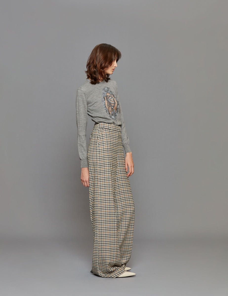 pantapalazzo pied de poule blu moro panna - Frida SRL