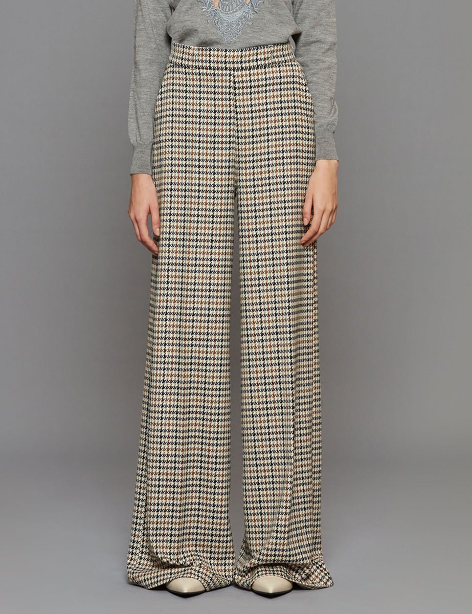 pantapalazzo pied de poule blu moro panna - Frida SRL