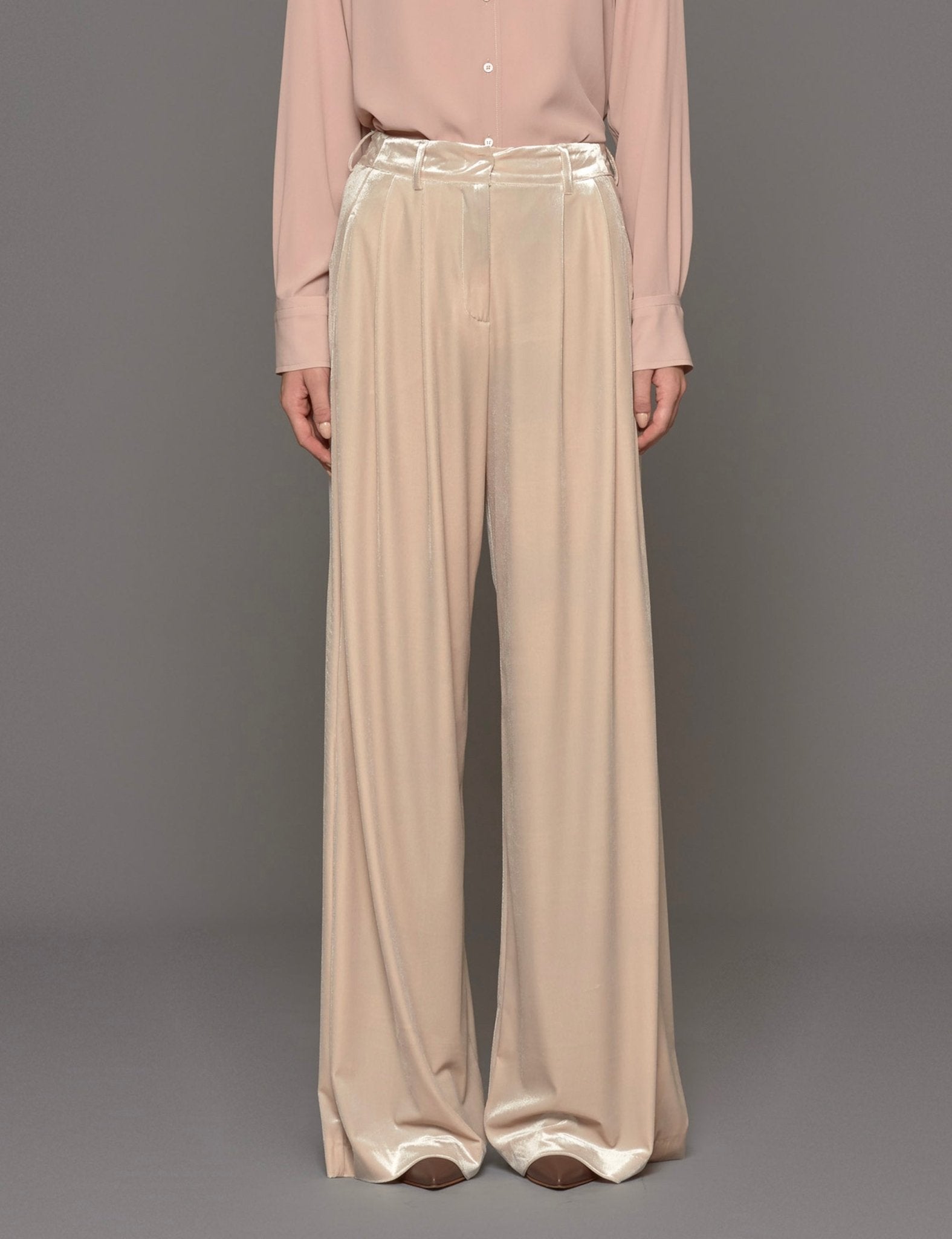 pantapalazzo pinces velluto beige - blufrida - pantalone