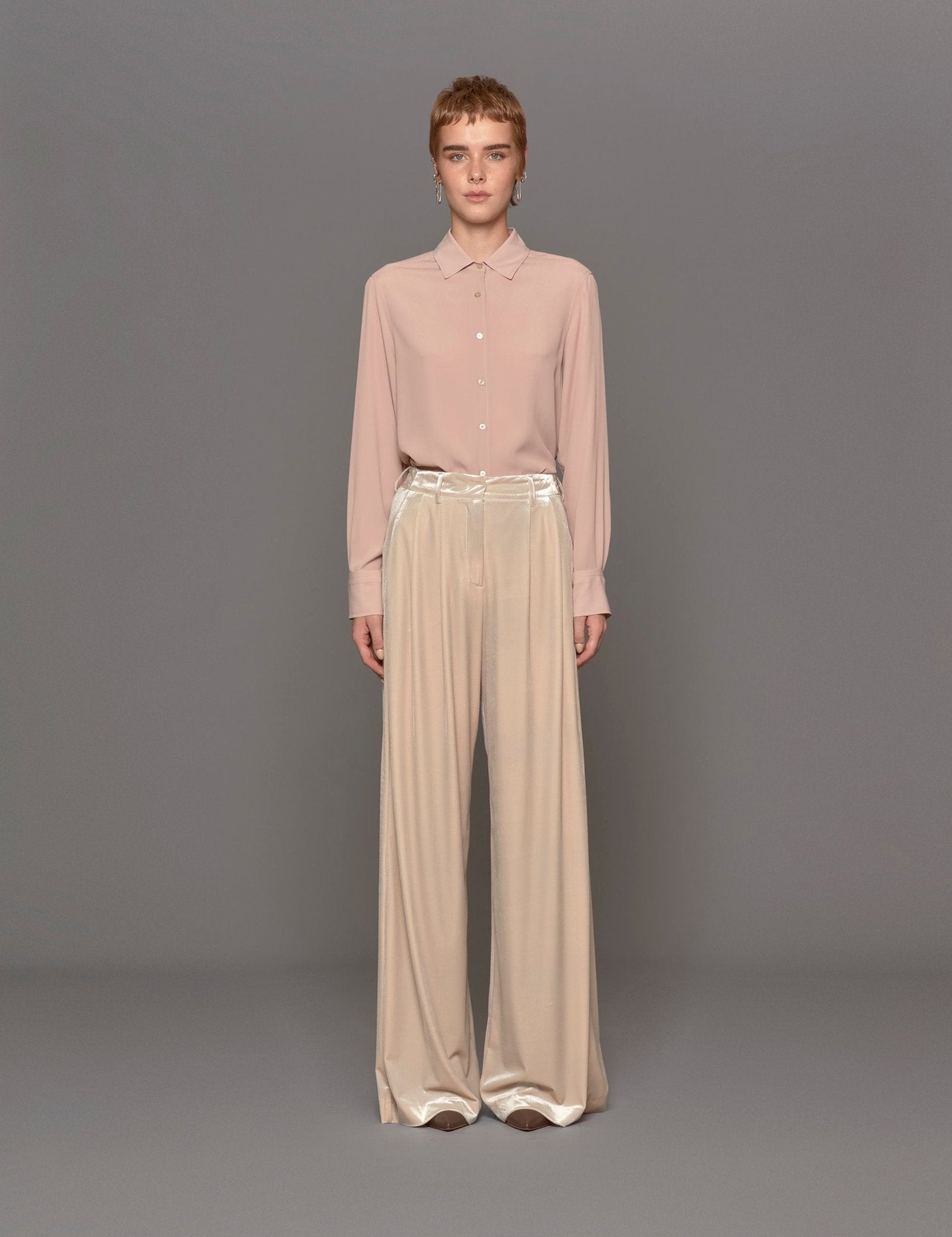 pantapalazzo pinces velluto beige - blufrida - pantalone