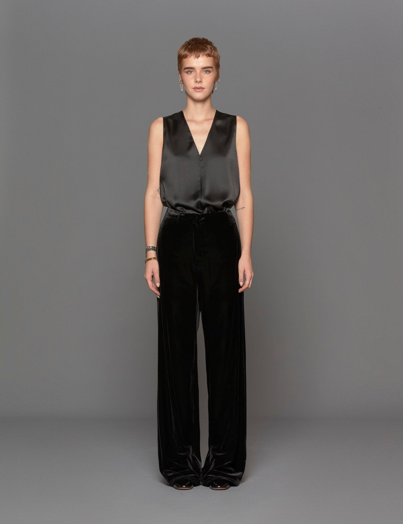 pantapalazzo pinces velluto nero - blufrida - pantalone